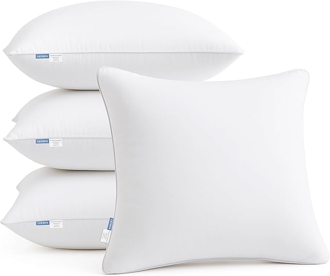 Leeden 20 x 20 Pillow Inserts (Set of 4) - Throw Pillow Inserts with 100% Cotton Cover - 20 Inch Square Interior Sofa Pillow Inserts - Decorative Pillow Insert Pair - White Couch Pillow
