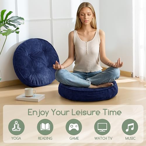 HIGOGOGO Floor Pillow Cushion for Adults, Meditation Cushion Pillow, Large Round Floor Sitting, Tufted Corduroy Cover, for Tatami Living Room or Yoga, 22x22 Inch, 2Pack, Navy - color: Round Navy, size: 4" Thick(Pack of 2)
