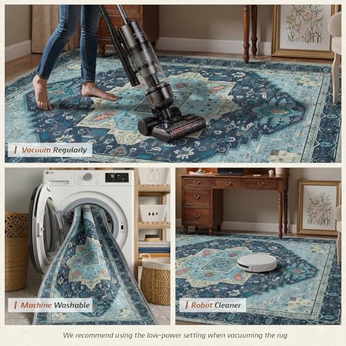 MINIDEAR 2x3 Area Rugs for Entryway Kitchen, Washable Rug Small Accent Rugs for Bedroom Non Slip Vintage Rug Thin Carpet Mat for Home, Teal - color: 02blue-gray, size: 2' x 3' (Rectangular)