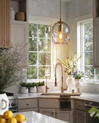 CASAMOTION Glass Pendant Light Gold and Clear Organic Globe Ceiling Hanging Fixtures Modern Industrial Ambient Lighting Over Kitchen Island Sink Bar Counter Porch Small Medium Lamp 8 Inch H - color: Clear+Gold 8"H-1 Pack