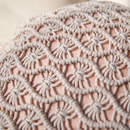 Phantoscope 100% Cotton Handmade Crochet Woven Boho Throw Pillow with Tassel Cute Farmhouse Pillow Insert Included Lumbar Small Decorative Cushion for Couch Sofa, Pink,16 inches Round - color: Pale Pink