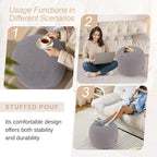 MeMoreCool Stuffed Round Pouf Ottoman Foot Rest, Floor Pouf Foot Stool with Soft Foam Chunk Filling, Small Round Ottoman Footstool Circle Footrest for Living Room, Light Grey - color: Teddy Grey