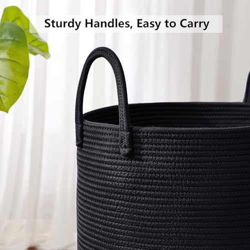 80L Extra Large Black Laundry Hamper Tall Woven Rope Laundry Basket for Clothes Modern Blanket Storage Basket in Living Room Bedroom 16"L x 16"W x 22"H - color: Black, size: Extra Large (80L)