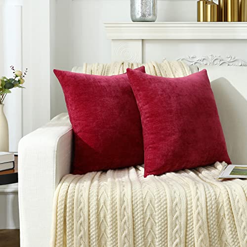 Jeneoo Bright Red Decorative Throw Pillow Covers Soft Chenille Comfy Solid Couch Cushion Cover Decor (Set of 2, 20 x 20 Inches) - color: Bright Red, size: 20" x 20" (Pack of 2)