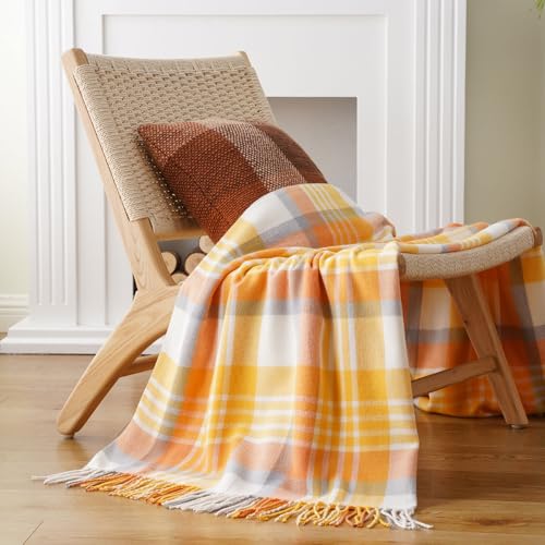 BATTILO HOME Yellow Plaid Throw Blanket for Couch - Plaid Throw Blanket Buffalo Plaid Blankets - Lightweight Farmhouse Outdoor Spring Summer Throw Blankets for Bed, Sofa (50"x60") - color: Yellow Plaid
