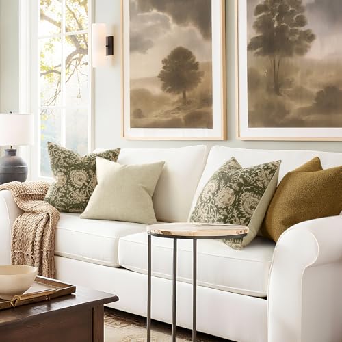 Vintage Floral Print Throw Pillow Covers 18x18 Set of 2 Neutral Modern Farmhouse Pillowcases Accent Decorative Cushion Covers Boho Home Decor for Couch Sofa Chair Bed Living Room, Olive Green - color: Olive Green, size: 18" x 18" (Pack of 2)