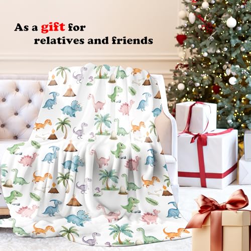 Colorful Dinosaur Throw Blanket for Couch, Dinosaur Nursery Decor, Tropical Palm Tree Volcano Botanical Throw Blanket for Kids Boys Toddler Nursery Bedroom Room Decoration, 50x60 Inches - color: Color_2