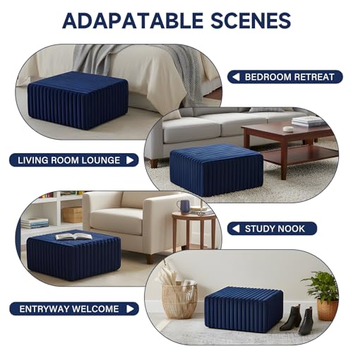 Tiita Suqre Stuffed Pouf Ottoman, Stripe Poufs 21×21×10 inch with Foam Chunk Filling, Floor Bean Bag Floor Chair Storage for Living Room Bedroom Home Decor, Navy Blue - color: Striped Square Navy Blue