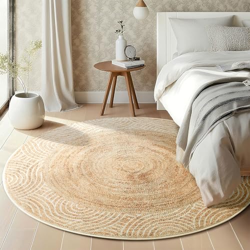Asrug Imitation Jute Low Pile Round Rug Area Rug Washable Non-Slip Circle Rug Soft Plush Touch Circle Rugs Round for Kitchen Bathroom Living Bedroom Nursery, Carpet 4ft /48 inch/122 cm Brown - color: Brownline, size: 4ft