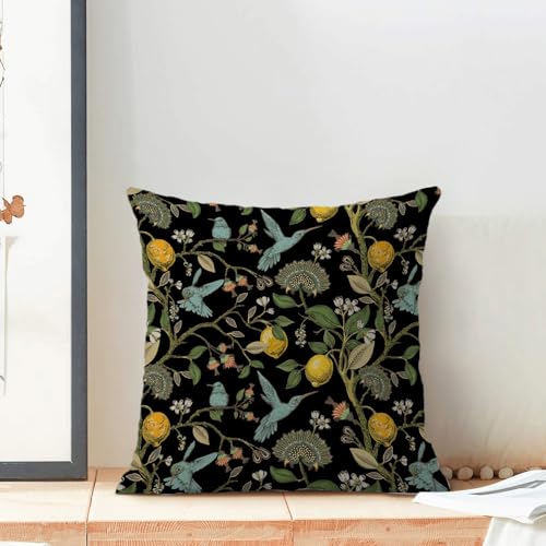 Chinoiserie Pillow Covers 18x18 Set of 2 Black Birds Lemon Throw Pillow Covers Outdoor Decoration Spring Summer Pillowcase Farmhouse Decorative Cushion Case for Home Couch Sofa - color: Black Blue Lemon Birds, size: 18" x 18" (Pack of 2)