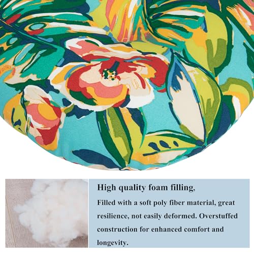FUNHOME 15"x15"x4" Bistro Chair Cushion Set of 2, Water Repellent Round Outdoor Chair Cushions with Ties, Patio Tufted Chair Pads for Home Garden (Rosario Flower Leaf) - color: Rosario Flower Leaf