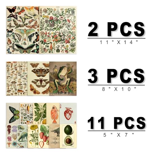 ANERZA 16 PCS Vintage Wall Art Decor, Botanical Cottagecore Wall Collage Kit for Bedroom, Farmhouse Posters for Room Aesthetic, Wall Prints Pictures for Living Room, Rustic Dorm Gallery Home Decor - color: Drab, size: 11"x14" Unframed