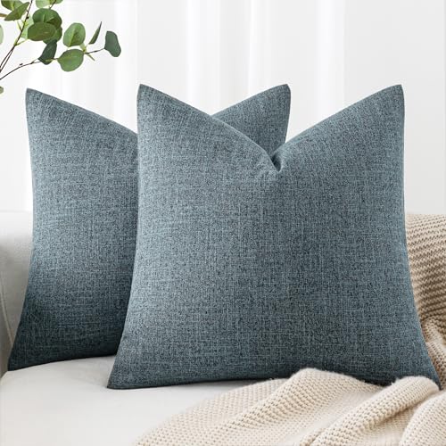 MIULEE Pack of 2 Decorative Linen Burlap Coastal Pillow Covers Farmhouse Accent Pillowcases for Sofa Car Couch Bedroom Living Room Decor 18x18 Inch Dusty Blue - color: Dusty Blue, size: 18" x 18" (Pack of 2)