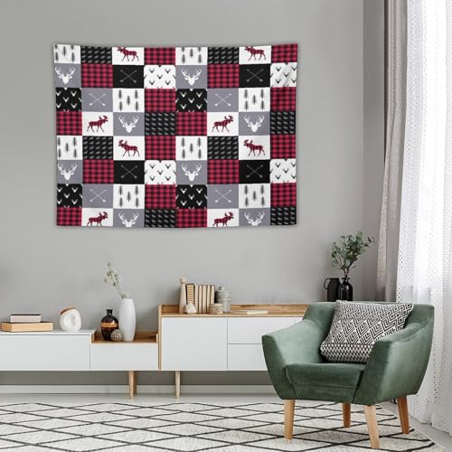 ZhiRain Cabin Retro Rustic Lodge Tapestry Wall Hanging Deer Country Hunting Wild Animal Plaid Check Tapestries Home Decor for Living Room Bedroom Farmhouse Apartment Dorm 30"x40" - color: Cabin-2, size: 30"L x 40"W