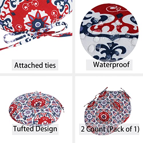 Bistro Chair Cushions 15 inch,Set of 2,Tufted Round Chair Cushions with Ties,15"x15"x4",Water Resistant Round Seat Cushion for Barstool Chairs,Patio Garden Kitchen Outdoor Furniture(Red Medal) - color: Red Medal, size: 15"x15"