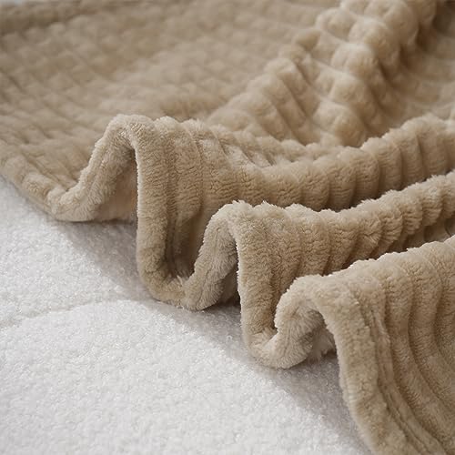 Khaki White Throw Blanket 50"×70" Decorations Fleece Super Soft Plush Fuzzy Cozy Blanket with Square 3D Jacquard Grid Design Luxury Lightweight for Couch Sofa Chair - color: Khaki, size: 50"×70"