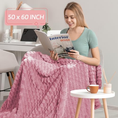 6 Pcs Flannel Throw Blanket Bulk 50 x 60 Inch - 240 GSM Velvet Jacquard Decorative Blankets Soft Lightweight Bed Throw for Sofa Pet Bed Party Outdoor Wedding Donation Homeless Gifts (Rosepink) - color: Rosepink