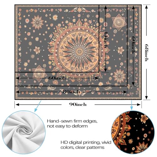 Kanuyee Mystical Sun Mandala Tapestry, Bohemian Celestial Wall Tapestry, Vintage Sunburst Tapestries for Room Decor, Artistic Tapestries 80"x60" - color: Brown Orange, size: 80"L x 60"W