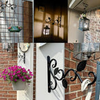 TIHOOD 2PCS Wall Hook Hanging Plant Brackets, Metal Plant Bracket Iron Wall Mount Leaf Black Hangers for Hanging Bird Feeders, Lanterns, Wind Chimes, Planters, Outdoor Decoration Hooks
