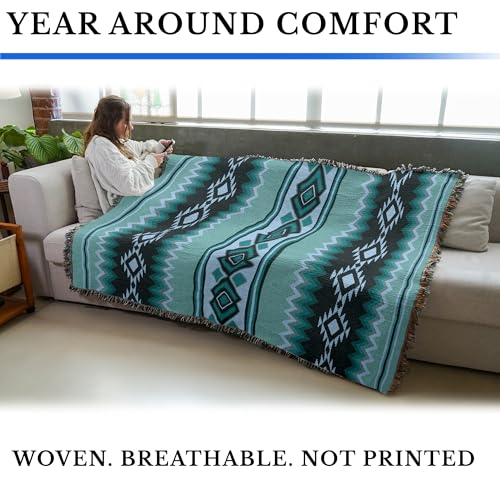 Pure Country Weavers Turquoise Chevron - Western Tapestry Throw Blanket Woven from Cotton - Made in The USA (72x54) - color: Turquoise Chevron