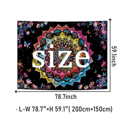 Heopapin Blacklight Tapestry Trippy Galaxy Mandala Tapestries UV Reactive Butterflies Flower Wall Hanging Tapestry for Bedroom Living Room 78.7L x 59.1W - size: 78.7"L x 59.1"W