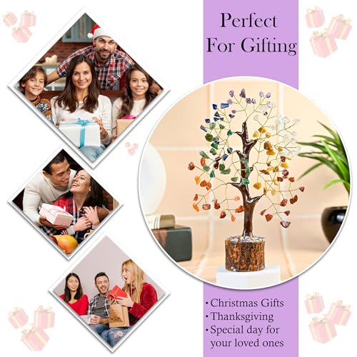 Crocon® 7 Chakra Crystal Tree of Life, Unique Gifts for Women, Meditation, Office Desk Decor, Healing Crystals Tree Gift for Women | House Warming Gift New Home Decoration Present Sister Mom Grandma - color: 001x (7 Chakra Tree)