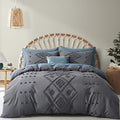 Oli Anderson Tufted Duvet Cover Queen Size, Soft and Lightweight Duvet Covers Set for All Seasons, 3 Pieces Boho Embroidery Shabby Chic Bedding Set (Grey, Queen, 90" x 90") - color: Grey, size: Full/Queen(90"×90")