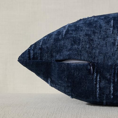 Set of 2 Summer Decorative Throw Pillow Cover 18x18, Solid Farmhouse Neutral Cushion Covers with Hidden Zipper, Soft Textured Throw Pillows for Bedroom Living Room Couch, Blue - color: Blue, size: 18" x 18" (Pack of 2)
