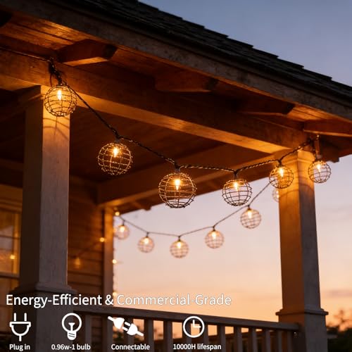 Decorative String Lights Indoor Outdoor, Patio Lantern Style String Lights with 10 Warm White Mini Bulbs, UL Listed Connectable Weatherproof Plug In Lights for Home Decoration(Iron Wire Twist Ball) - style: Iron Wire Twist Ball