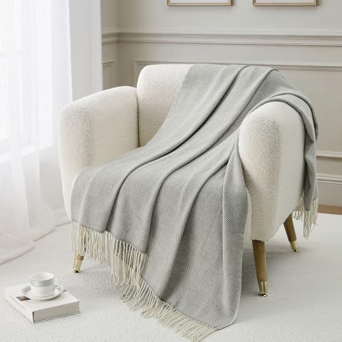 BOURINA Herringbone Throw Blanket,Soft Lightweight Cozy Throw for Bed Couch Decorative Blanket, Light Grey 50" x 60" - color: Light Grey, size: 50"x60"