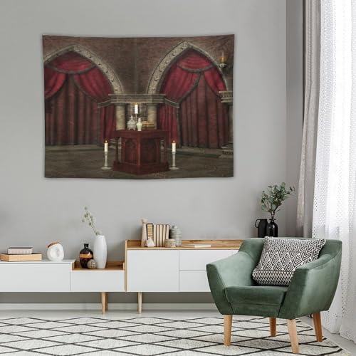 Houselerax Gothic Tapestry,Antique Victorian Style Black Red Mysterious Dark Room in Castle Pillars Candles Atmosphere Pattern Wall Hanging Decor Tapestries for Bedroom Living Room 60"x40" - color: Gothic-13, size: W60xL40in