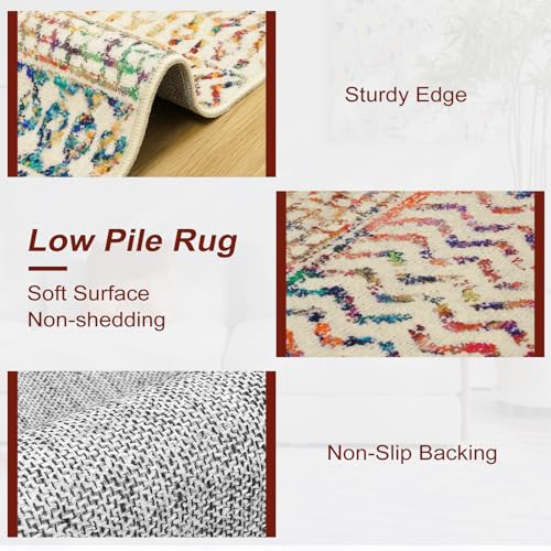 Moroccan Small Rug for Bedroom, 2x3 Colorful Rug Non-Slip Washable Indoor Door Mat, Soft Low-Pile Distressed Kitchen Mat Floor Carpets for Bedside Kitchen Entryway Bathroom - color: Multi Color, size: 2' x 3' (Rectangular)