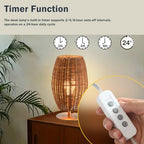 Boho Style Rattan Table Lamp,Dimmable Bamboo Desk Lamp,Timer Build in,Oven Brown Rattan - color: Timer
