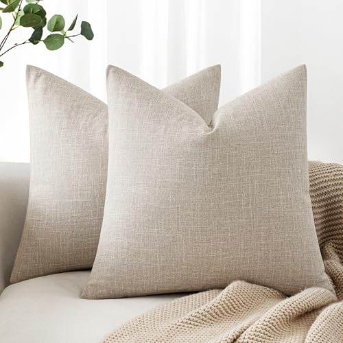 MIULEE Pack of 2 Decorative Linen Burlap Textured Pillow Covers Farmhouse Boho Accent Pillowcases Spring Home Decor for Couch Sofa Bedroom Living Room 16x16 Inch Taupe - color: Taupe, size: 16" x 16" (Pack of 2)