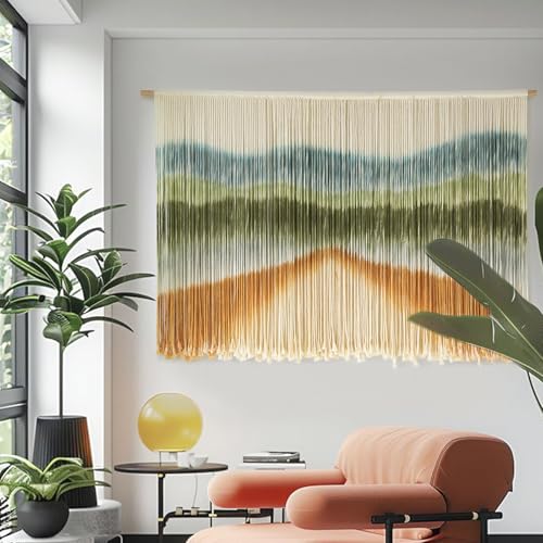 IOWER Macrame Wall Hanging Dip Dye Mountain Wall Art Large Boho Fiber Macrame Wall Decor for Bedroom Living Room Nursery Wedding Backdrop 57" W x 35" L - color: multi