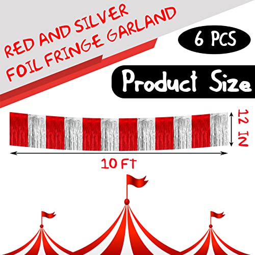 6 Pack 10 Feet Red Silver Foil Fringe Garland Metallic Tinsel Streamers Banner Wall Hanging Curtain Backdrop Banner for Parade Floats, Thanksgiving, Christmas, Birthday, Halloween Party Decorations - color: 6 Pack Red Silver