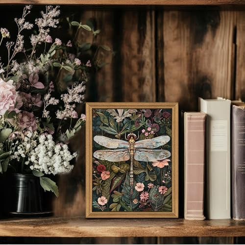 ICHZUMW William Morris Vintage Dragonfly Canvas Wall Art Framed, Green Botanical Wall Decor Pictures for Bedroom Living Room, Colorful Nature Painting Artwork Prints, Rustic Home Decorations, 8x10in - color: Dragonfly, size: 10"L x 8"W