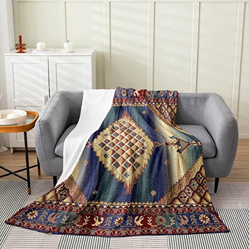 Erosebridal Boho Throw Blanket 40x50 Inch, Retro Blue Yellow Ombre Red Floral Bohemian Tribal Fleece, Vintage Antique Lattice Grid Damask Medallion Egyptian Fuzzy Exotic - color: Multi 01, size: 40x50