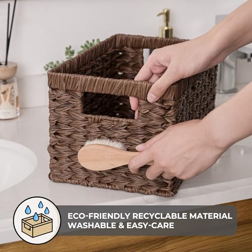 GRANNY SAYS Wicker Storage Baskets for Shelves, Wicker Baskets for Organizing, Waterproof Woven Basket for Pantry, Rectangle Basket for Shelf, Brown, 2-Pack - color: Brown, size: 13"L x 8 ¼"W x 7"H