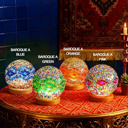 Turkish Stained Glass Table Lamp Mosaic Vintage Lamps 5V USB Power Dimmable Night Light Prayer Room Ambient Lighting Vintage Restaurant Ethnic Home Decor (Baroque A - Pink, Baroque) - style: Baroque A Pink