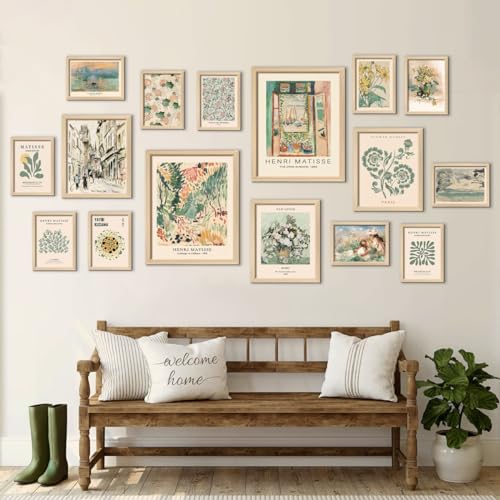 ANERZA 16 PCS Sage Green Wall Art Decor, Matisse Wall Prints for Bedroom, Abstract Posters for Room Aesthetic, Wall Collage Kit Pictures for Living Room, Eclectic Boho Vintage Dorm Gallery Home Decor - color: Sage green, size: 11"x14" Unframed