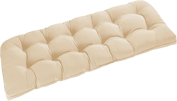 downluxe Outdoor Bench Cushion for Patio Furniture, Water Resistant Tufted Overstuffed Porch Swing Cushions, Thick Outdoor Loveseat Cushions, 59" x 18" x 5", Beige, Set of 1