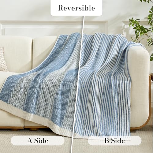 Amélie Home Premium Chenille Throw Blanket, Soft Cozy Luxury Two-Tone Knit Blanket for Couch, Sofa, Chair, Home Decor, Blue & Ivory 50"x60" - color: Two-tone Blue, size: 50" X 60"