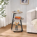 BEWISHOME Round End Table with Charging Station, Side Accent Table with 3-Tier Shelves, Small Couch Table for Living Room Greige KTZ51G - color: Beige, size: with PowerOutlet