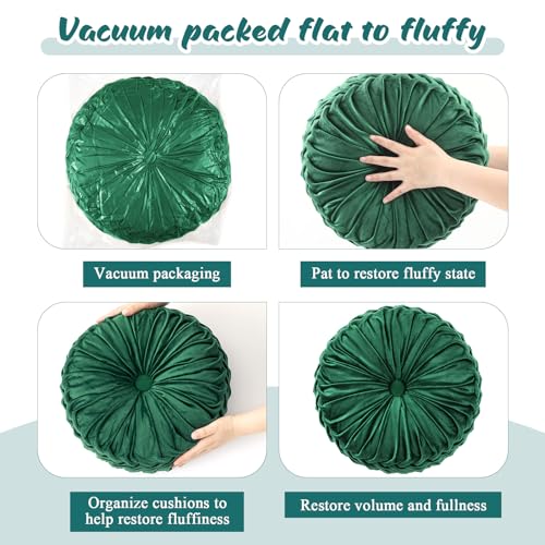 Drydiet 1 Pcs Round Throw Velvet Pillows Decorative Pleated Throw Pillows Diameter Accent Pumpkin Boho Chair Cushion for Couch Sofa Home Decoration (Deep Teal,15'') - color: Deep Teal, size: 15''