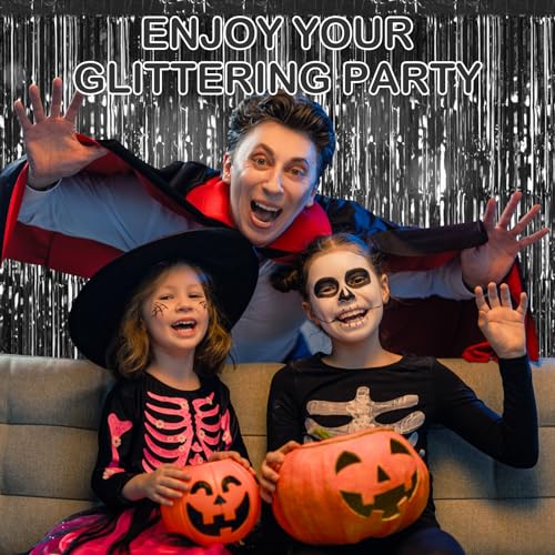 30 Pack Black Foil Fringe Curtain Backdrop, 3.3x8.2 Feet Metallic Tinsel Streamer Curtains Photo Booth Props for Birthday/Graduation/Bachelorette/Halloween/Christmas/New Year/Disco Party Decorations - color: Black