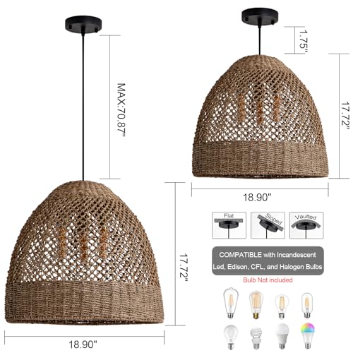 19" Farmhouse Rattan Chandelier 3-Lights Costoal Pendant Light Boho Hand Woven Wicker Hanging Light Fixture for Living Room Bedroom Dining Room Kitchen Island Foyer Restaurant Coffee - color: Coffee-D