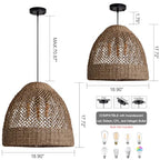 19" Farmhouse Rattan Chandelier 3-Lights Costoal Pendant Light Boho Hand Woven Wicker Hanging Light Fixture for Living Room Bedroom Dining Room Kitchen Island Foyer Restaurant Coffee - color: Coffee-D