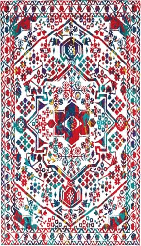 Ultra Soft Faux Wool Boho Area Rug 2x3 Machine Washable Blue Red White Floral Vintage Distressed Rug for Living Room Bedroom Diningroom Traditional Antique Carpet Home Office Dorm Nursery Rug - color: M, size: 2x3
