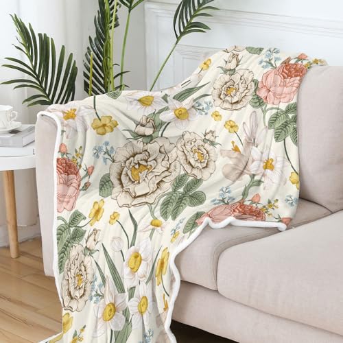 Botanical Floral Blankets Wildflowers Floral Throw Blanket, Soft, Flannel, Warm, Spring Flowers Throw Blankets, Boho Flowers Aesthetic Bed Throws for Couch Bedroom Living Room 50X60 Inch - color: Multicolor, size: 50 X 60